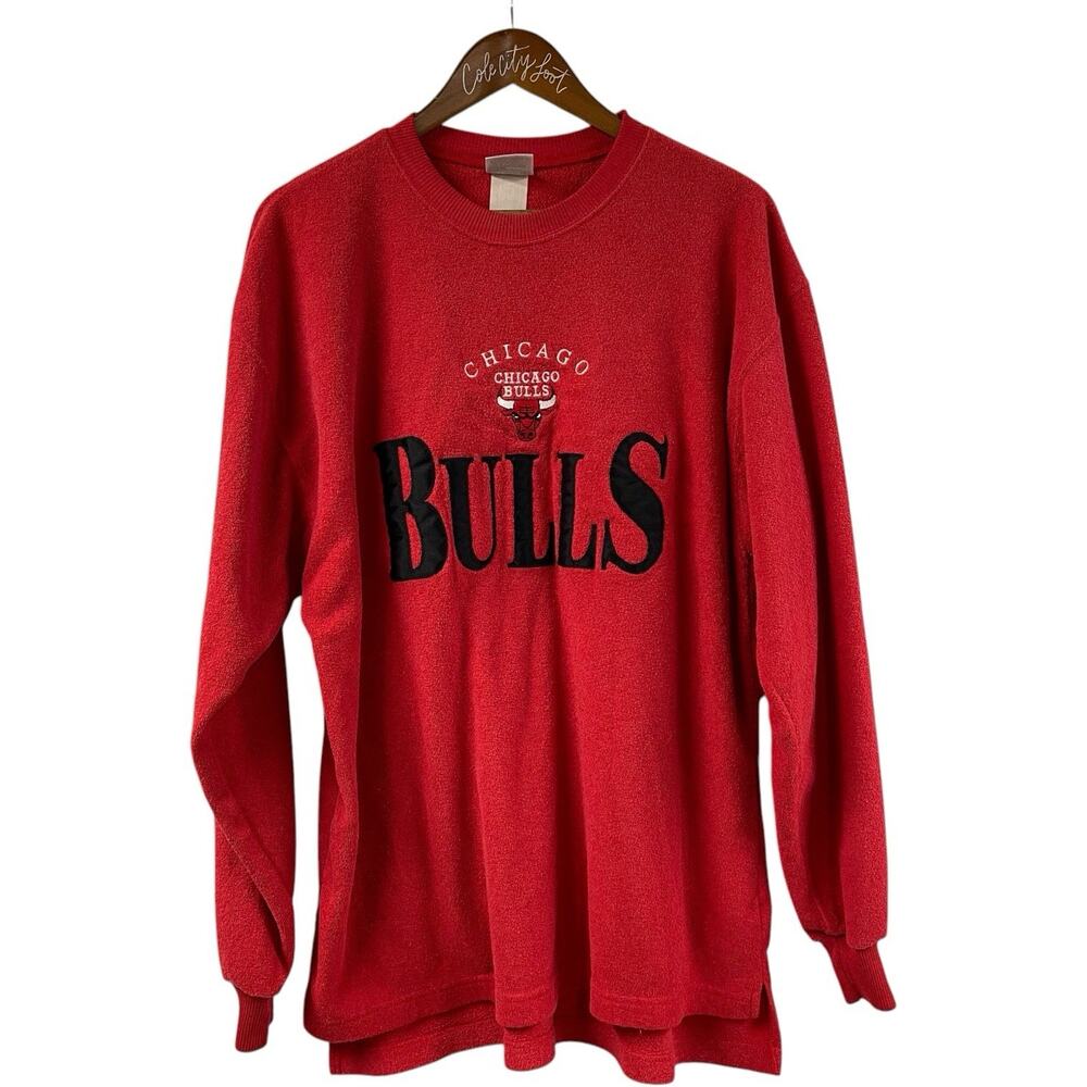 Chicago Bulls Sweatshirt Red Sewn Vintage Terry Cloth Chalk Line Large